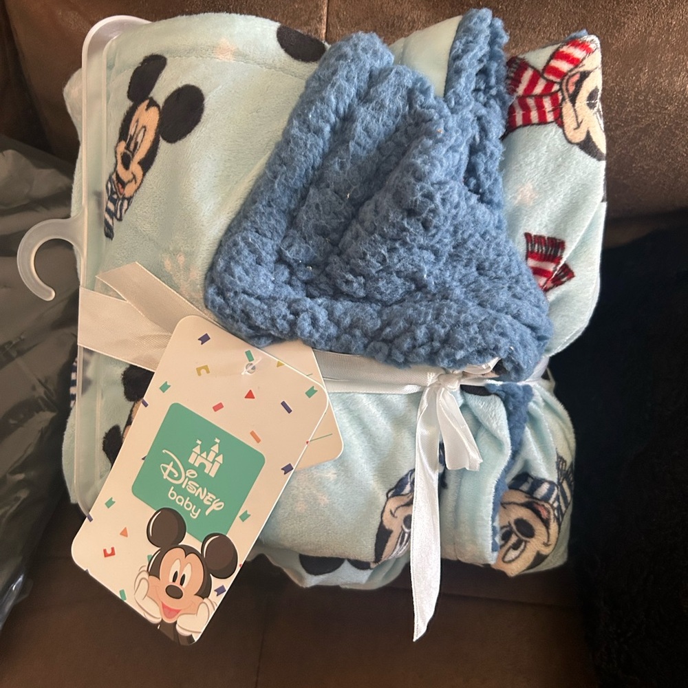 Disney Baby Mickey🐭Blue Red Double Sided Mink & Sherpa Baby👶🏻Blanket 30" x 40"